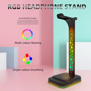 3.5mm Audio RGB Illuminated Headset Holder Dual USB Gaming Headset Display Rack(With Headphone Jack Black)