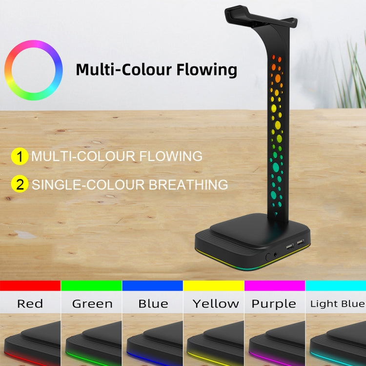 3.5mm Audio RGB Illuminated Headset Holder Dual USB Gaming Headset Display Rack(With Headphone Jack Black)