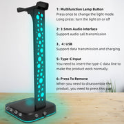 3.5mm Audio RGB Illuminated Headset Holder Dual USB Gaming Headset Display Rack(With Headphone Jack Black)