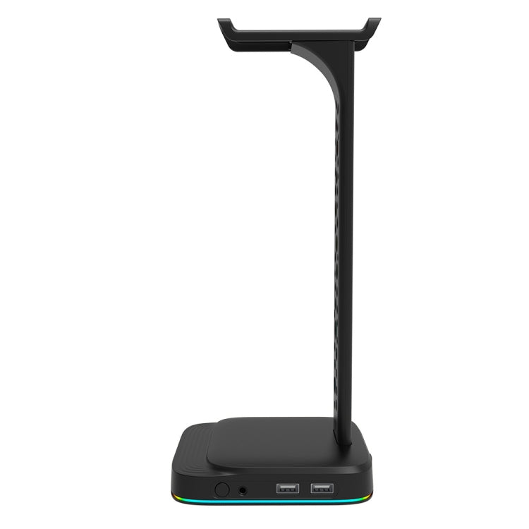 3.5mm Audio RGB Illuminated Headset Holder Dual USB Gaming Headset Display Rack(With Headphone Jack Black)