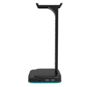 3.5mm Audio RGB Illuminated Headset Holder Dual USB Gaming Headset Display Rack(With Headphone Jack Black)