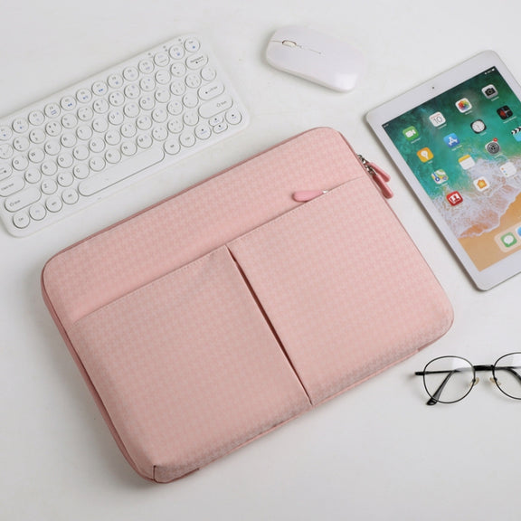 13/13.3 Inch  Houndstooth Pattern Oxford Cloth Laptop Bag Water-resistant Tablet Storage Bag(Pink)