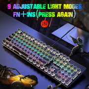 T-WOLF T75 104 Keys Adjustable RGB Light Computer Game Wired Mechanical Keyboard(White)