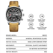 BINBOND B6022 30m Water-resistant Luminous Multifunctional Quartz Watch, Color: Black Steel-Black