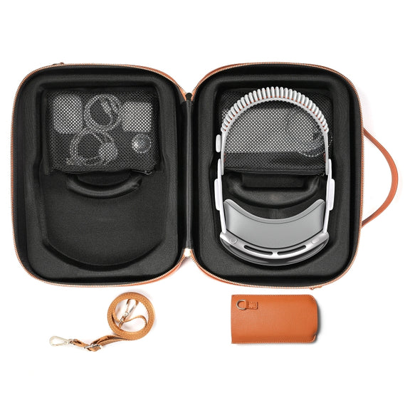 For Apple Vision Pro Headset Multifunctional Storage Bag Carrying Case(Brown)