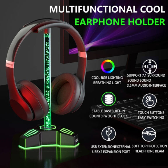 RGB Lighted Headphone Stand With Ambient Light USB Expansion Port Headphone Display Bracket, Style: Without 3.5mm Port