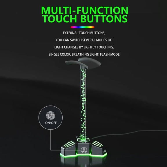 RGB Lighted Headphone Stand With Ambient Light USB Expansion Port Headphone Display Bracket, Style: Without 3.5mm Port