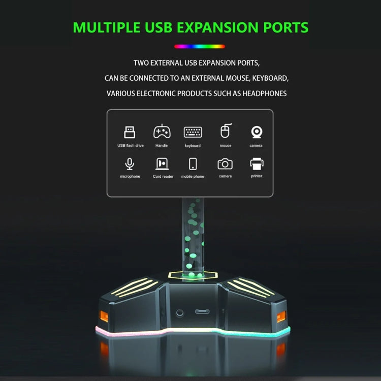 RGB Lighted Headphone Stand With Ambient Light USB Expansion Port Headphone Display Bracket, Style: Without 3.5mm Port