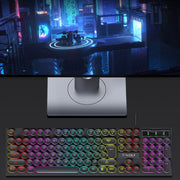 T-WOLF T80 104-Keys RGB Illuminated Office Game Wired Punk Retro Keyboard, Color: White