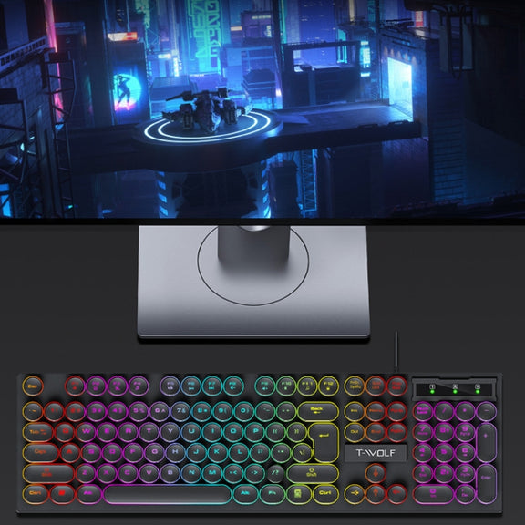 T-WOLF T80 104-Keys RGB Illuminated Office Game Wired Punk Retro Keyboard, Color: Pink