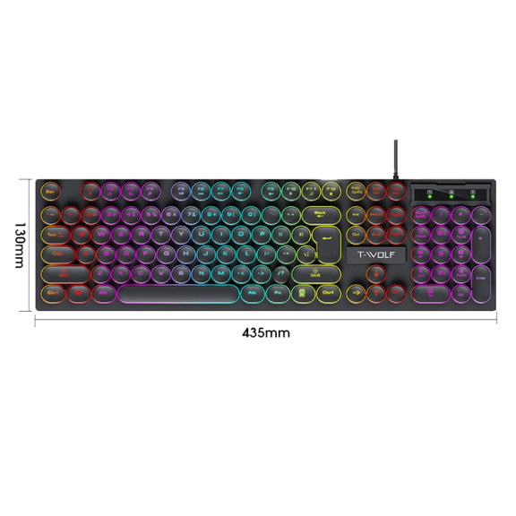 T-WOLF T80 104-Keys RGB Illuminated Office Game Wired Punk Retro Keyboard, Color: Pink