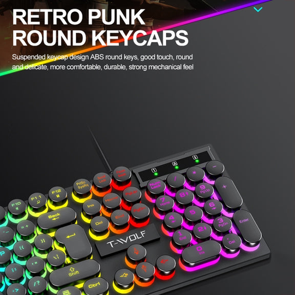 T-WOLF T80 104-Keys RGB Illuminated Office Game Wired Punk Retro Keyboard, Color: White