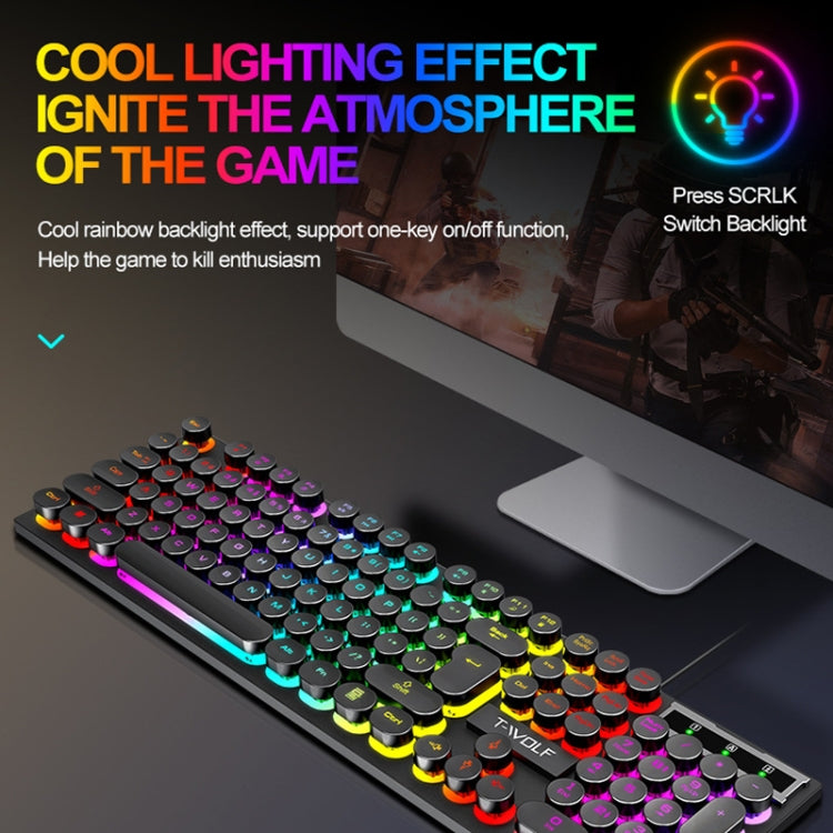 T-WOLF T80 104-Keys RGB Illuminated Office Game Wired Punk Retro Keyboard, Color: Pink