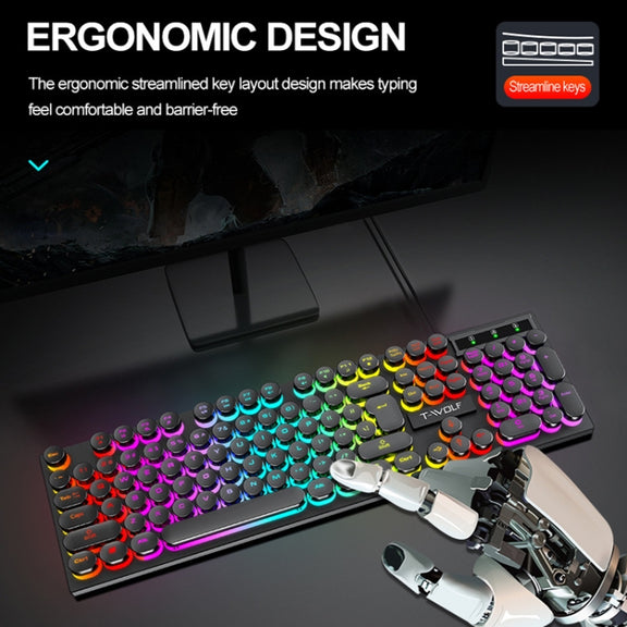 T-WOLF T80 104-Keys RGB Illuminated Office Game Wired Punk Retro Keyboard, Color: Pink