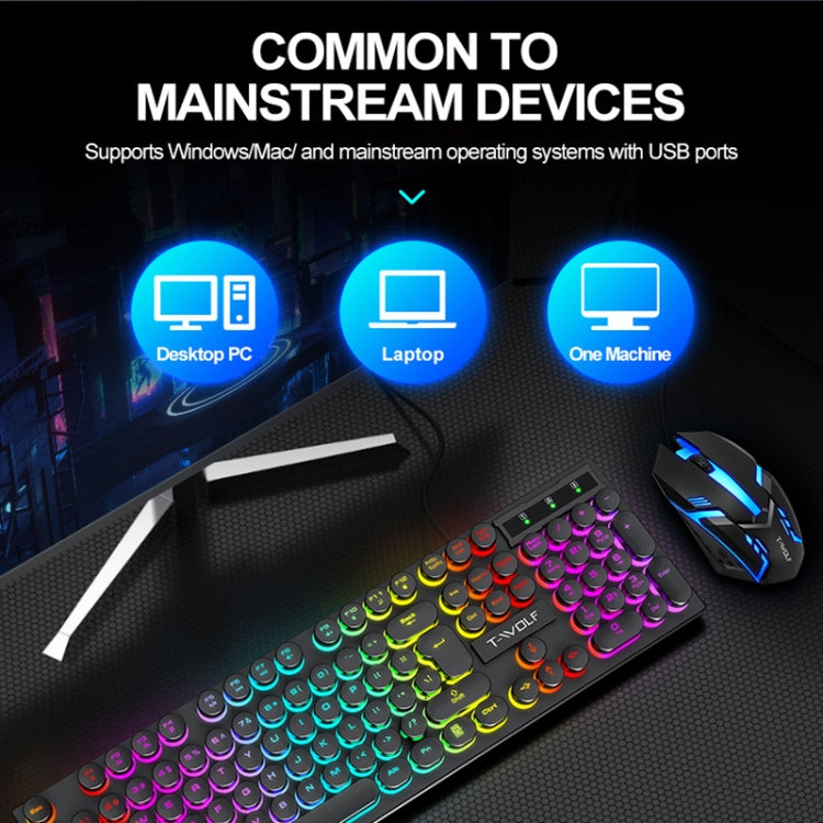 T-WOLF T80 104-Keys RGB Illuminated Office Game Wired Punk Retro Keyboard, Color: Pink