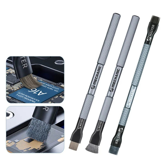 MECHANIC Cell Phone Motherboard Chip Degumming Brush PCB De-Tin Cleaning Cylinder Long Handle Brush, Style: Double-ended Sideburns+Steel Wire