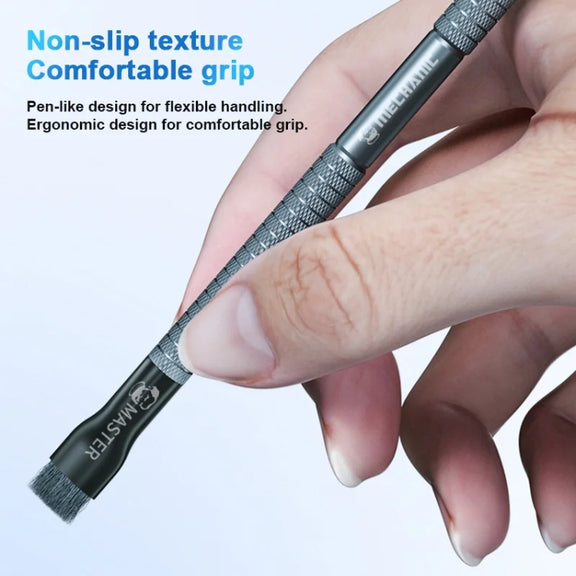 MECHANIC Cell Phone Motherboard Chip Degumming Brush PCB De-Tin Cleaning Cylinder Long Handle Brush, Style: Double-ended Sideburns+Steel Wire