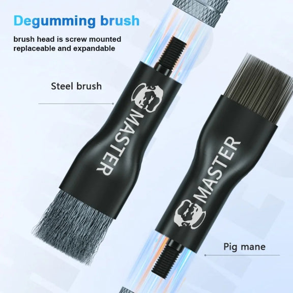 MECHANIC Cell Phone Motherboard Chip Degumming Brush PCB De-Tin Cleaning Cylinder Long Handle Brush, Style: Double-ended Sideburns+Steel Wire