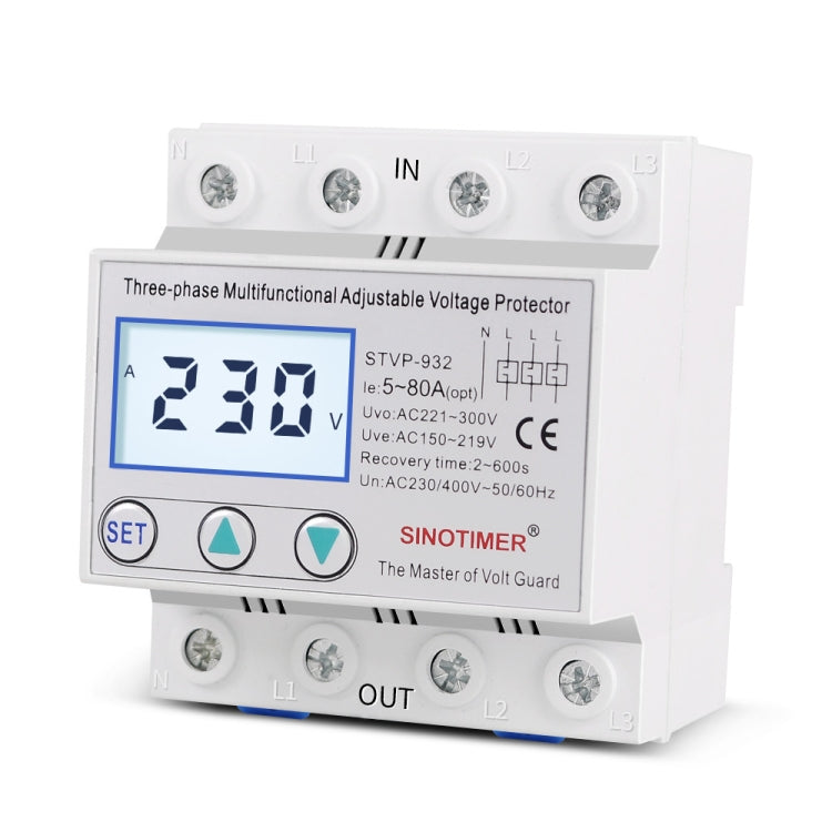 SINOTIMER STVP-932 80A 3-phase 380V LCD Self-resetting Adjustable Surge Voltage Protector