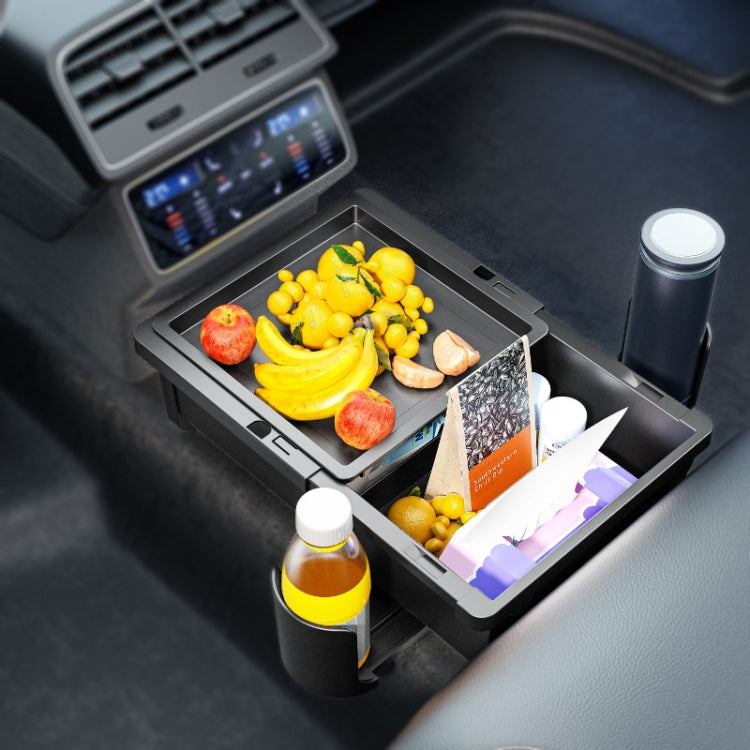 Car Seat Armrest Storage Box Adjustable Tissue Box(Black+Cover Plate)