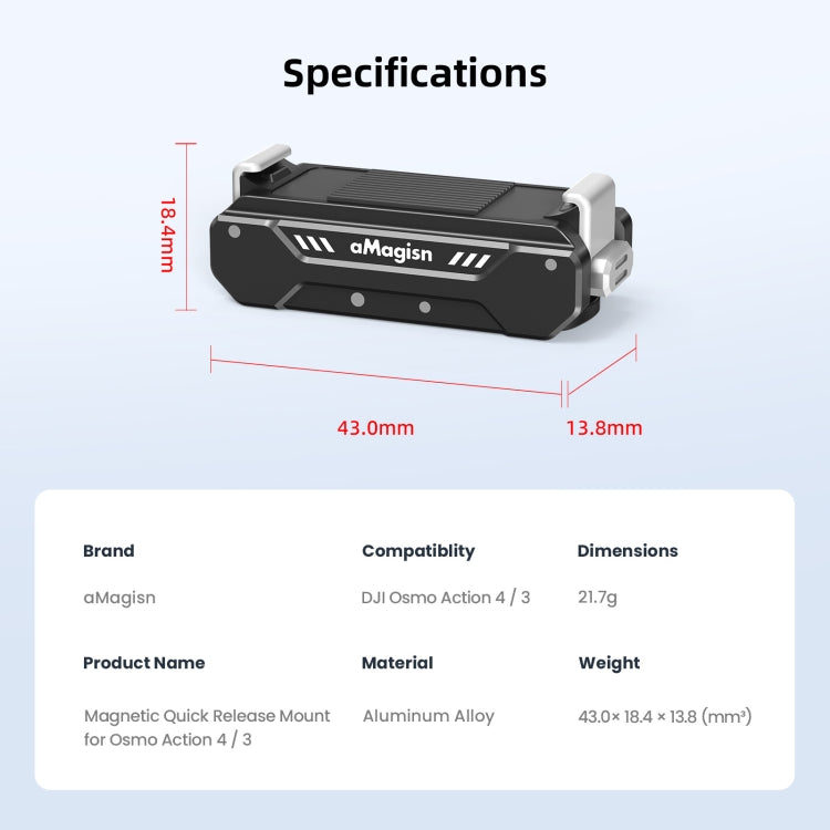 For DJI Osmo Action 4 / 3 aMagisn Magnetic Fast Disassembly Motion Camera Accessories
