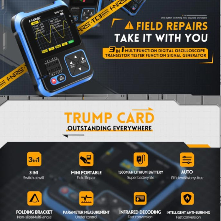 FNIRSI 3 In 1 Handheld Digital Oscilloscope LCR Transistor Tester, Specification: Upgrade