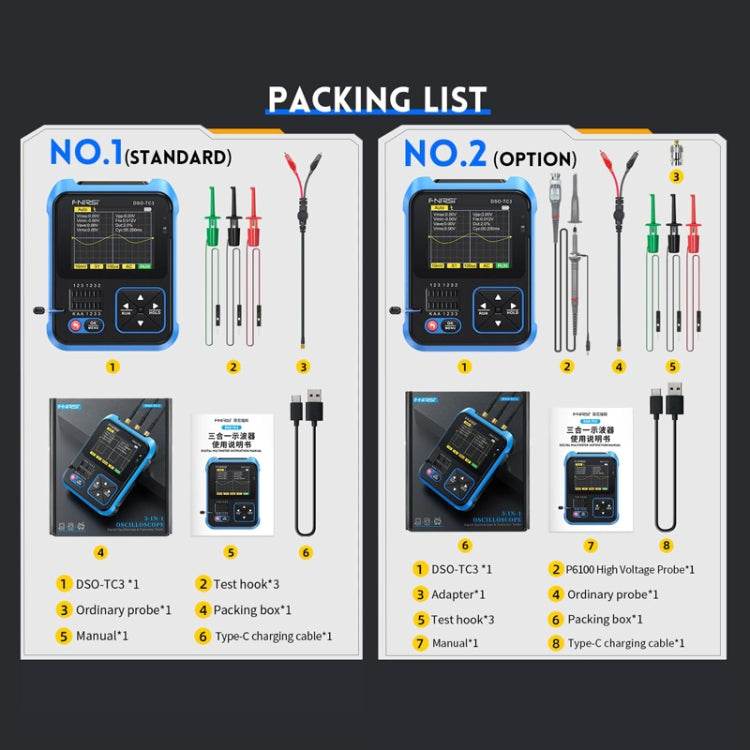 FNIRSI 3 In 1 Handheld Digital Oscilloscope LCR Transistor Tester, Specification: Standard