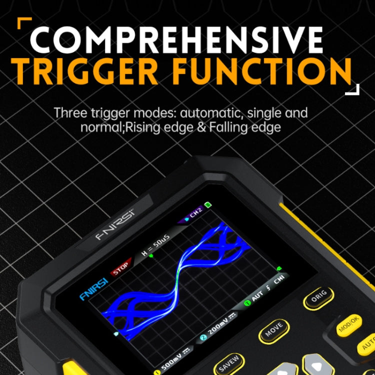 FNIRSI 2 In 1 Small Handheld Fluorescence Digital Dual-Channel Oscilloscope, US Plug(Yellow)