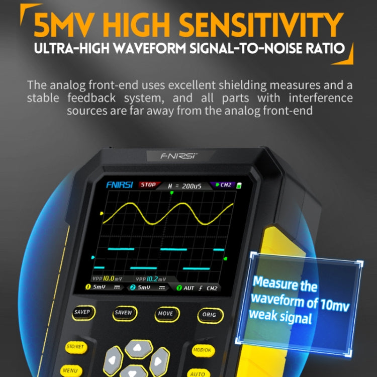 FNIRSI 2 In 1 Small Handheld Fluorescence Digital Dual-Channel Oscilloscope, US Plug(Yellow)