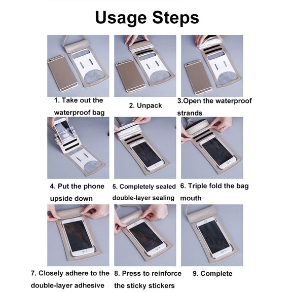 TPU Transparent Touch Screen Phone 30m Water-resistant Bag Outdoor Rafting Phone Case(Rose Gold)