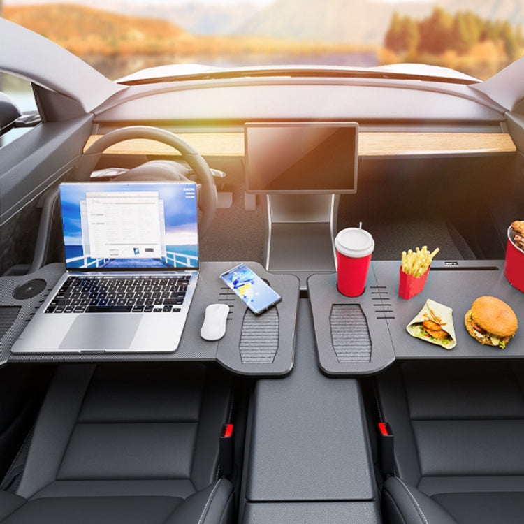 For Tesla Model Y/3 SUITU Car Center Folding Small Table Board Camping Dining Plate(Black Brown)