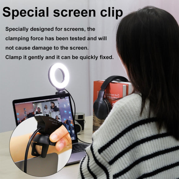 YRing48 4-Inch 48LEDs Laptop Camera Video Conference Live Beauty Ring Fill Light, Spec: Clip Set