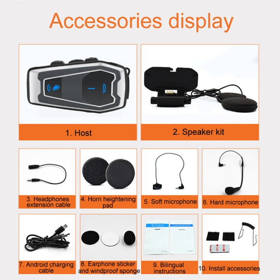 Motorcycle Helmet Bluetooth 5.0 Stereo Music Cycling Headphones(V10)