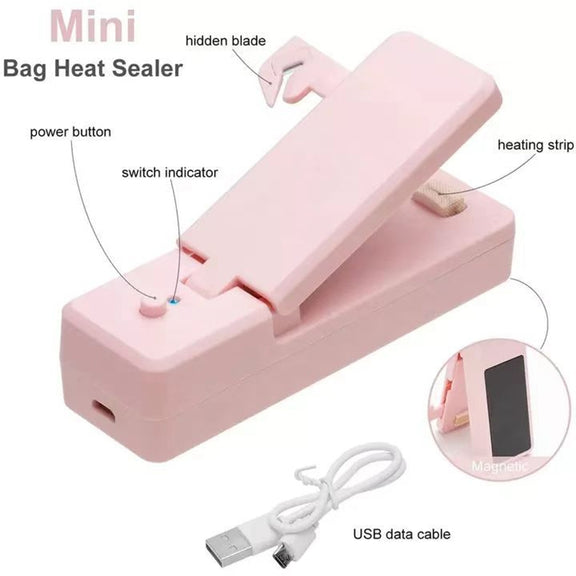 USB Charging Mini Magnetic Sealing Machine Portable Sealing Clip Food Moisture-proof Sealer(White)
