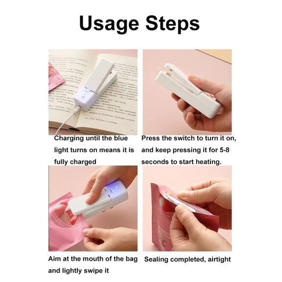 USB Charging Mini Magnetic Sealing Machine Portable Sealing Clip Food Moisture-proof Sealer(White)