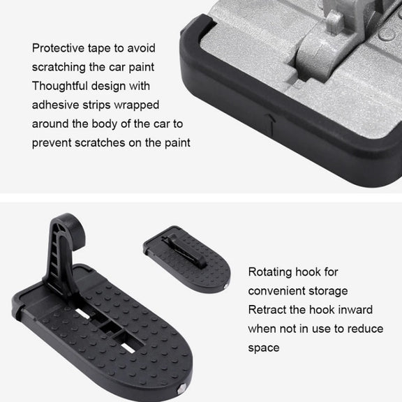 Car Hook Door Foldable Foot Pedal with Safety Hammer(Black)
