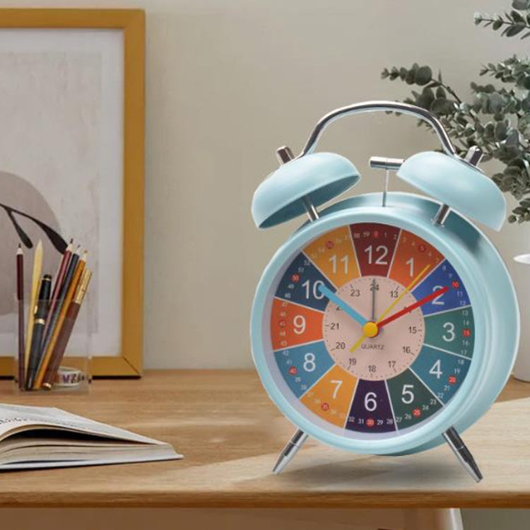 4 inch Early Learning Dual Ring Round Alarm Clock Student Bedside Metal Alarm Bell(White)