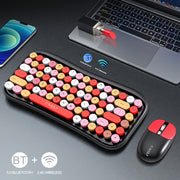 T-WOLF TF660 2.4G+5.0 Bluetooth Dual-Mode Retro Wireless Keyboard And Mouse Set(Black Red)