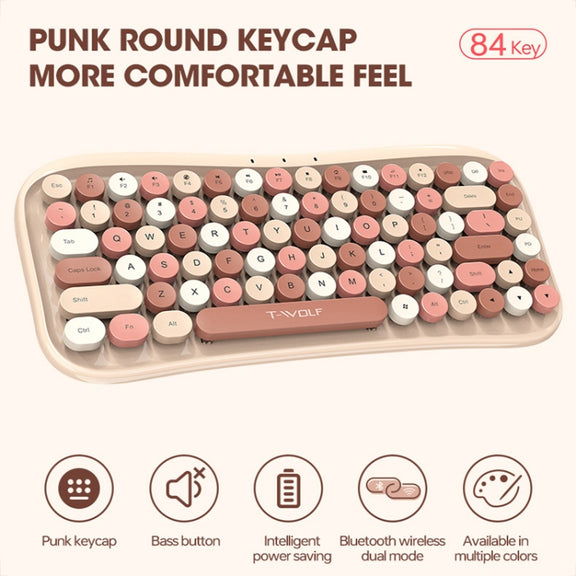 T-WOLF TF660 2.4G+5.0 Bluetooth Dual-Mode Retro Wireless Keyboard And Mouse Set(Black Red)