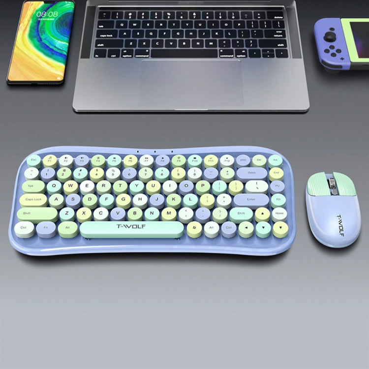 T-WOLF TF660 2.4G+5.0 Bluetooth Dual-Mode Retro Wireless Keyboard And Mouse Set(Black Red)