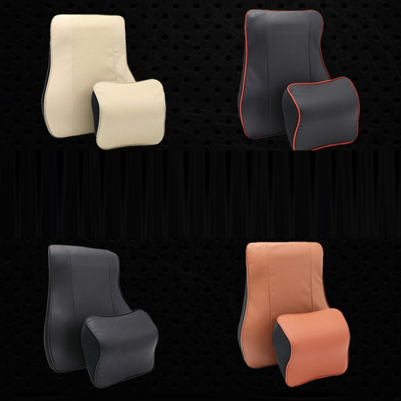 Leather Memory Foam All Season Car Seat Neck Support Cushion Headrest+Waist Pad(Black)