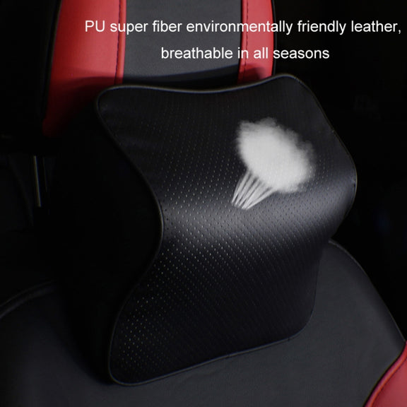 Leather Memory Foam All Season Car Seat Neck Support Cushion Headrest+Waist Pad(Black Red)