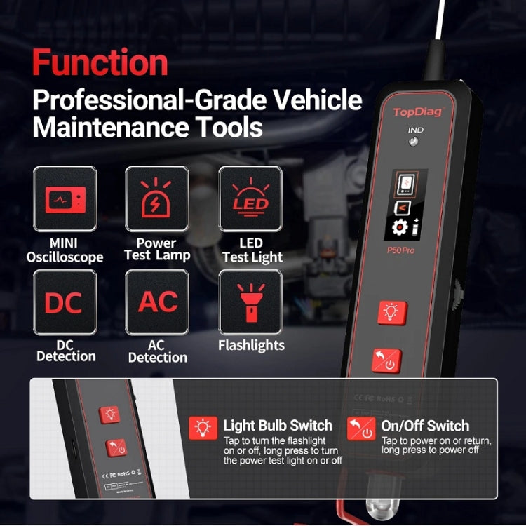 JDiag Mini Circuit Tester AC/DC Detection Multi-function Oscilloscope(P50 Pro)