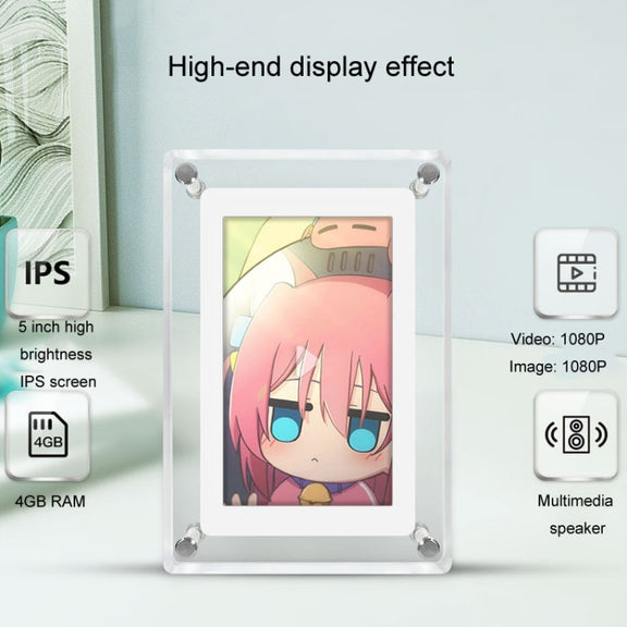 5 Inch HD Digital Photo Frame Crystal Advertising Player 1080P Motion Video Picture Display Player(UK Plug)