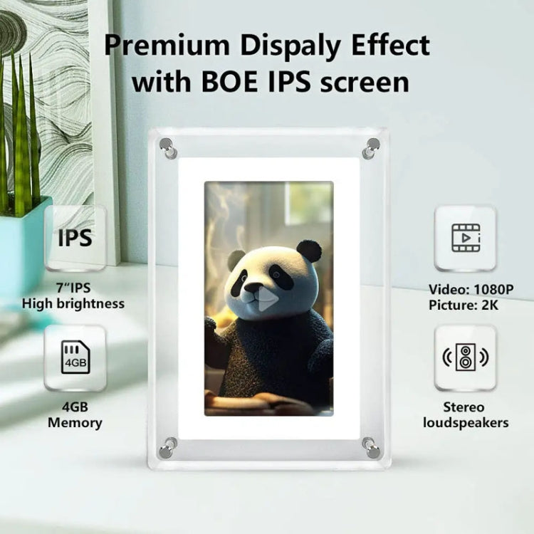 7 Inch Acrylic HD Digital Photo Frame Desktop Smart Motion Video Player Ornament(UK Plug)