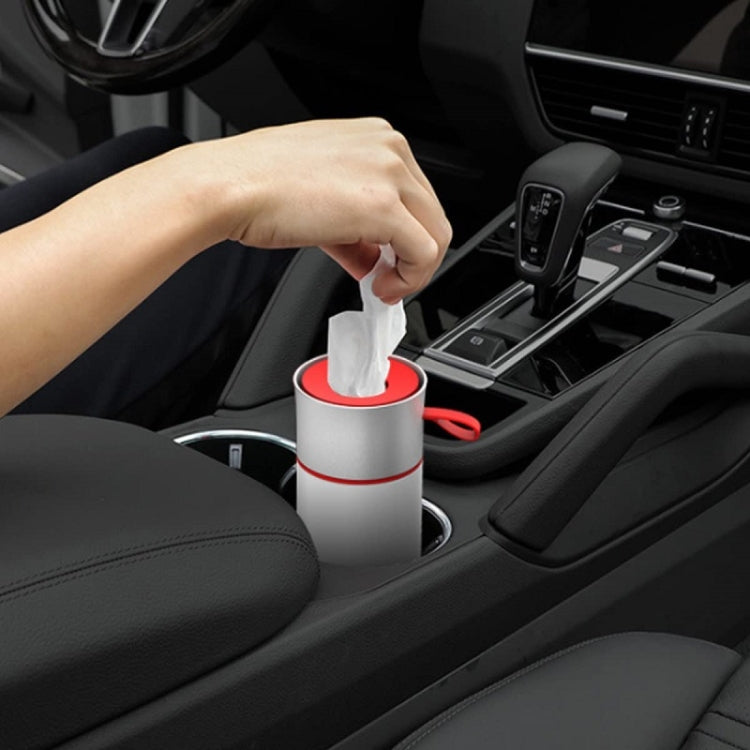 BEN.JACK Cylindrical Car Water Cup Holder Tissue Box(Black Red)