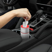 BEN.JACK Cylindrical Car Water Cup Holder Tissue Box(Black Gray)