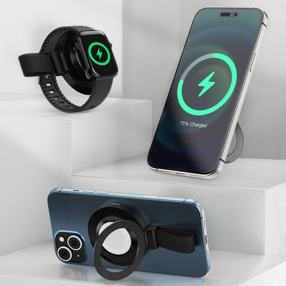 3 In 1 Magnetic Wireless Charger Mobile Phone Ring Holder(Black)