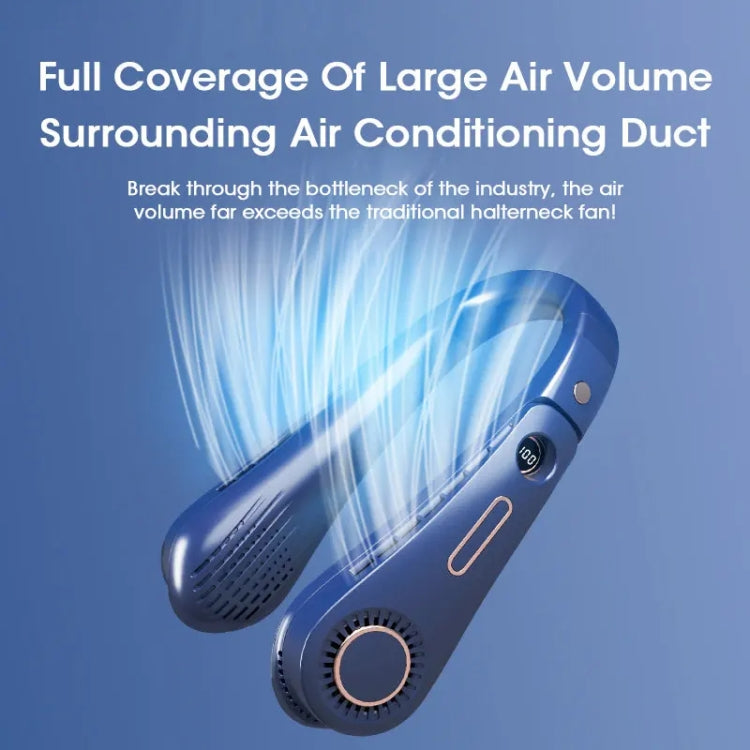 F11 Portable USB Charging Rotating Digital Display Bladeless Hanging Neck Fan(Blue)