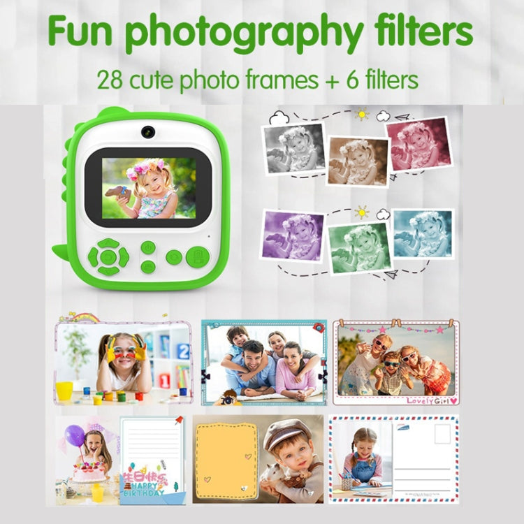 2.4 Inch 1080P HD Instant Printing Camera Children Thermal Printer With 32G TF Card(Green)